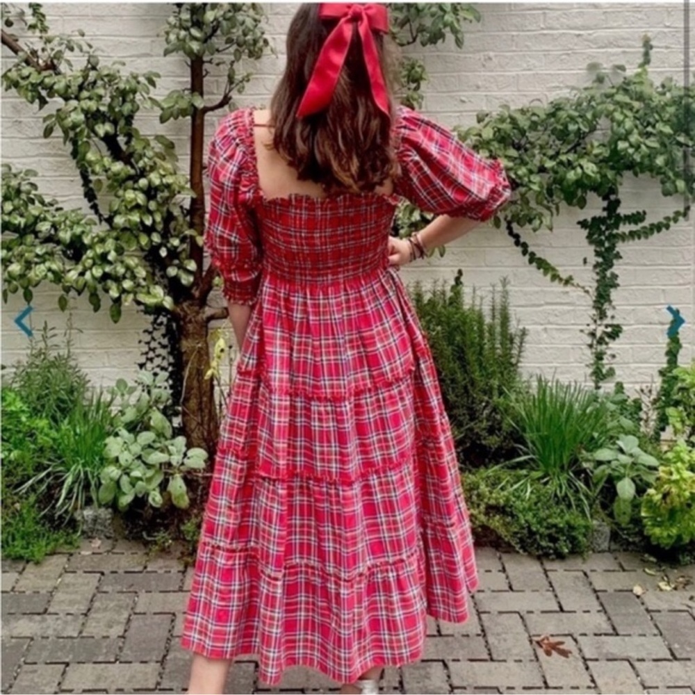 Hill House Red Plaid Tiered Midi Dress - Picture 3 of 13